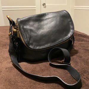 Genuine Italian Black Leather Crossbody Bag